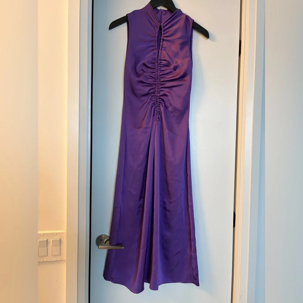 SANDRO - Titanic Ruched Dress in Violet - Picture 3 of 7